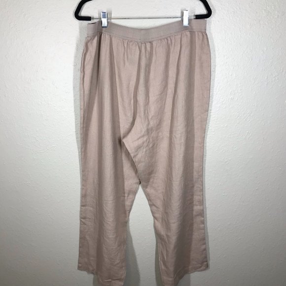 Soft Surroundings Tan Beige 100% Linen Wide Leg Cropped Petite Pants - Picture 2 of 7